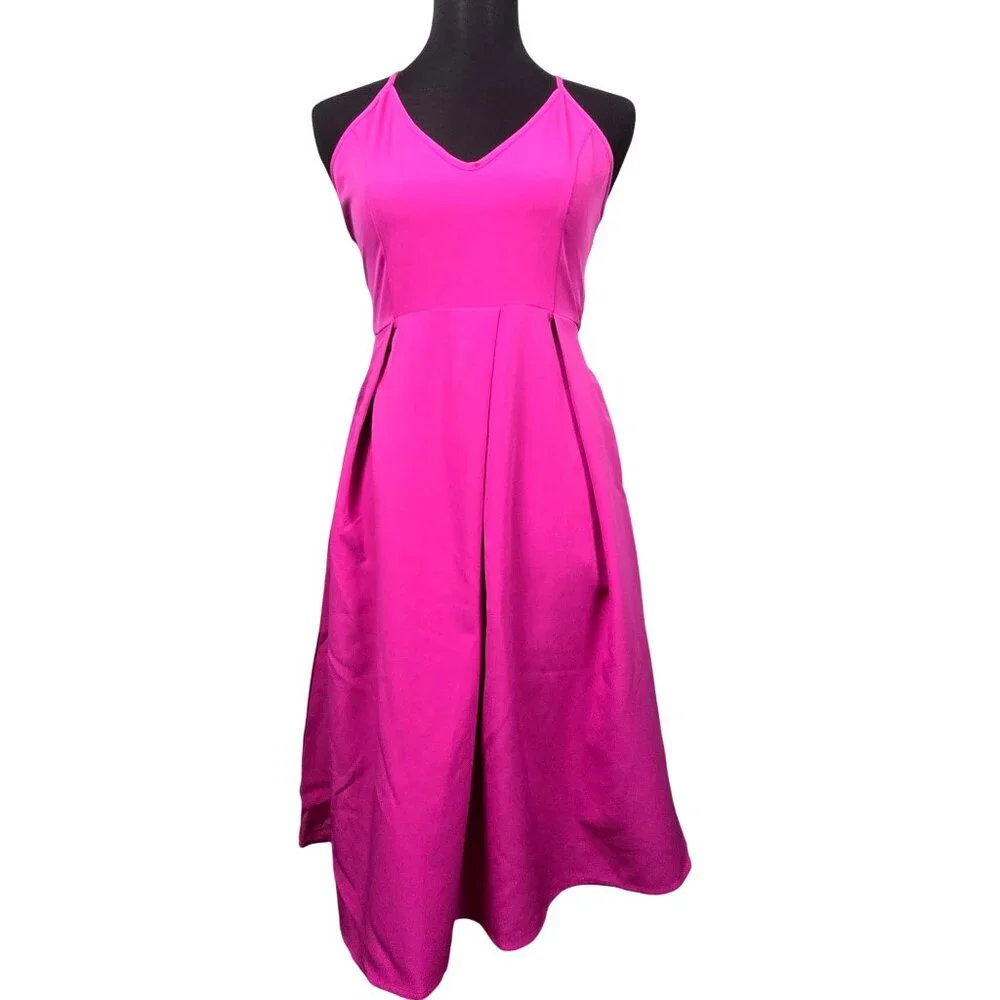 New Elia-Cher Pink Women's Deep V Neck Adjustable Spaghetti Straps Dress Size S - Picture 2 of 9